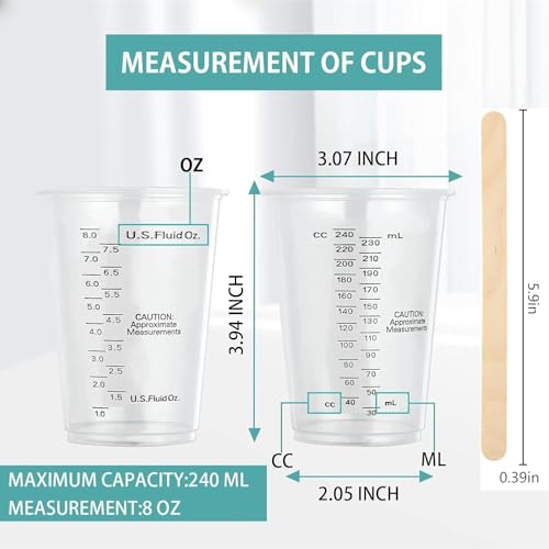 Vasos medidores plásticos transparentes 8 oz 50 pack miniatura 2