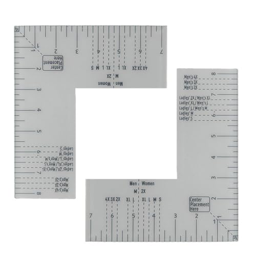 T-Shirt-Lineal für Vinyl-Ausrichtung, 2 Stück, Acryl-T-Shirt-Messwerkzeug für Wärmepresse, Design für Erwachsene, Männer und Frauen (L-Form)