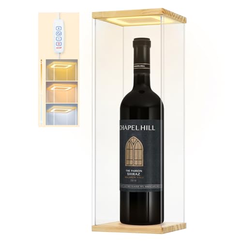 DIWNELEM Vitrine en bois acrylique pour bouteille de vin avec lumière LED - Étanche à la poussière - Pour vin rouge, champagne, liqueur, whisky, bière,...