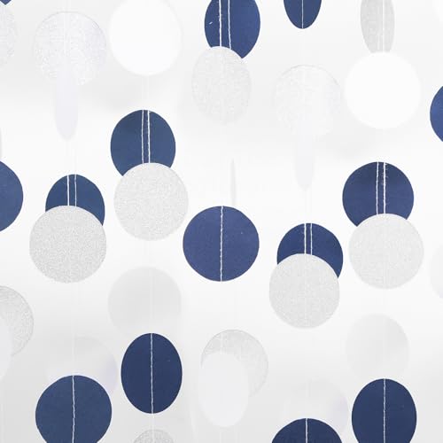 Navy Blue White Silver Party Decorations Paper Garland Streamer Banner