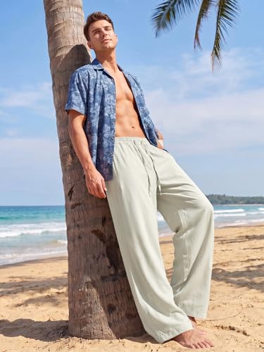 Areant Mens Lightweight Summer Pants Baggy Loose Fit Breathable Casual Sweat Pants Elastic Waist Drawstring for Beach Vacation Lounge Beige X-Small — view 2