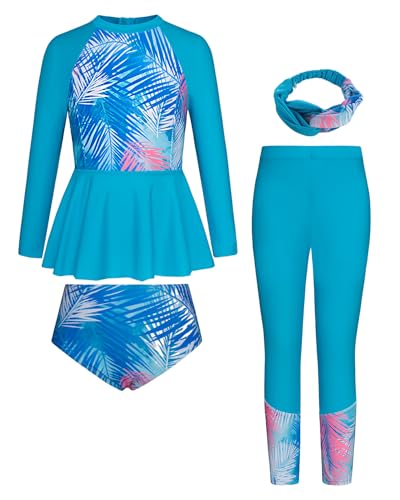 Image of GRACE KARIN Girls Long Sleeve Swimsuit Mermaid Bathing Suit Rash Guard Swimwear 4 Piece Size 5-12