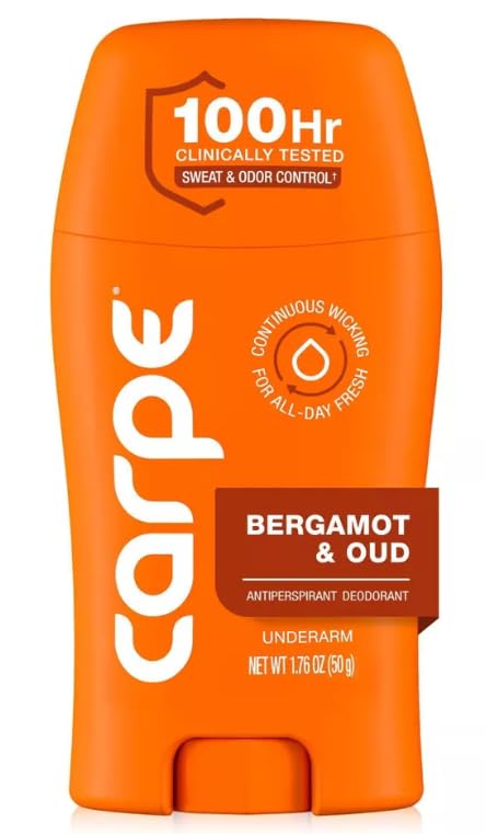 Carpe Men's 100HR Sweat & Odor Control Antiperspirant Deodorant - Bergamot&Oud - 1.76oz: Paraben-Free, Phthalate-Free, Vegan, Cream Form