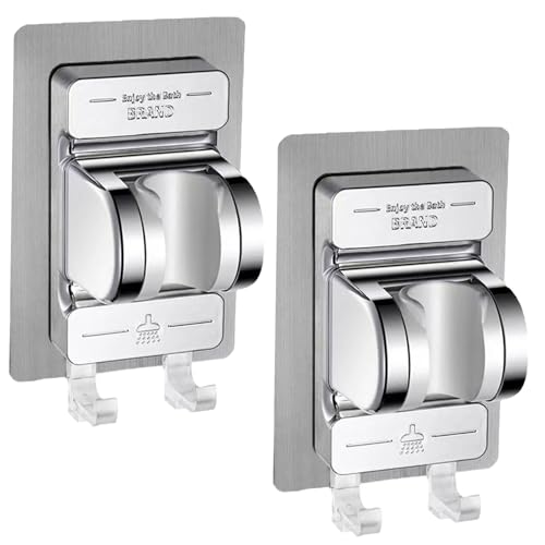 Snowtain 2 Pezzi Supporto per doccetta senza foratura,Supporto Doccia Adesivo con Gancio,Supporto Soffione Doccia Regolabile ad Angolo Staffa Supporto Doccia Regolabile con Angolo Adesivo.(argento)