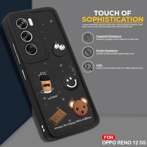 Image of AESTMO Back Case Cover for Oppo Reno 12 5G | Cute Fun Cartoon 3D Ball | Coffee Silicone Case | Full Body Protection | Camera Protection Back Cover for Oppo Reno 12 5G (Black)