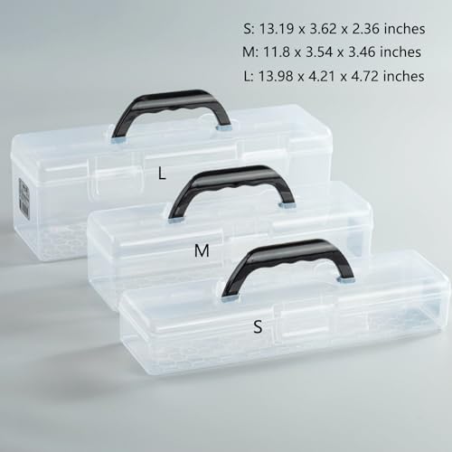 Image of Plastic Storage Container with Lid, Clear Craft Tool Art Supply Sewing Organizer Box with Handle, Small Storage Bin for Paint Brush, Pencils, Crayon, Toys, Ribbons (M 11.8 x 3.54 x 3.46 in)