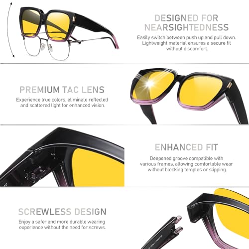 Image of HAOLOTA Night Vision Driving Glasses Fit Over Glasses for Women Men, Anti Glare Polarized Nighttime Yellow Lens