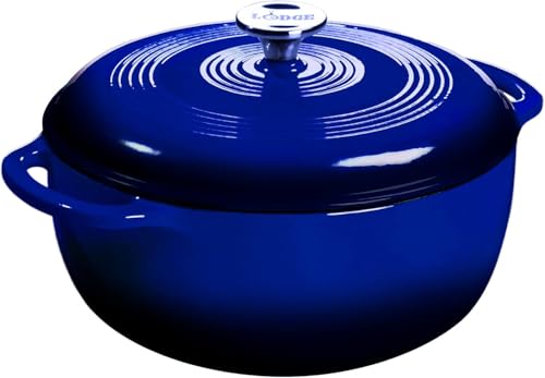 Lodge Essential Enamel Cast Iron Dutch Oven with Lid - Oven-Safe Enamel Cookware up to 500° F - Heat-Retaining Braising & Roasting Pot - Non-Toxic Cookware - 7.5 Quart, Indigo