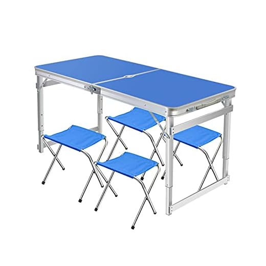 Bärbar vikning campingbord, utomhus aluminium picknickbord med 4 stolar, 3 justerbar höjd, lämplig för utomhus, camping, grill (23.6 tum × 47.2 inches)