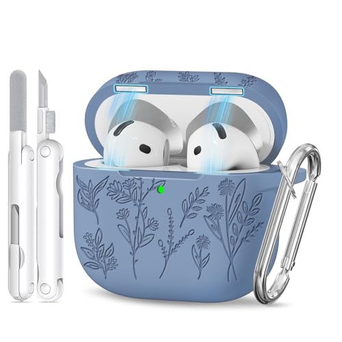 Image of for Airpods 4 Case with Magnetic Lid, Ekoonpft Flower Engraved Cases for Apple AirPods 4th Generation 2024, Soft Silicone Cover for Women Girly with Cleaning Kit & Keychain, Shockproof