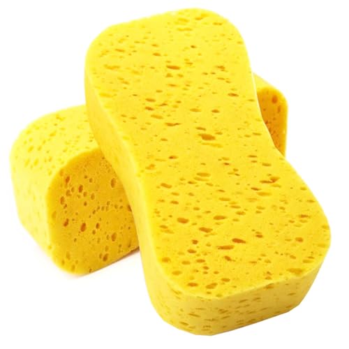 Large Sponge Car Sponges for Washing - Anti Scratch Car Sponge Perfect For Wheels Windscreen & Bodywork Easy Grip Thick Foam Car Wash Sponge (2PCS Yellow)