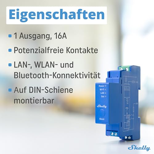 Shelly Pro 1 | LAN, WLAN 1-Kanal-DIN-Schienen-Smart-Schalter mit Potentialfreie Kontakte - 16A | Lichtschalter | Alexa & Google Home | iOS Android App | Kein Hub Erforderlich | Hausautomation