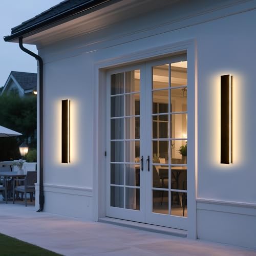 Image of AioTio 39.3in 2pcs Modern Outdoor Wall Light for House, Black Upgraded 4.72in Wide 3000K Waterproof IP65 Porch Lights Wall Sconce,Long LED Linear Outside Exterior Lighting Fixtures for Garage,Patio