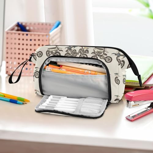 Image of Fisyme Vintage Dirt Bikes Pencil Case Large Capacity Pen Bags Box Big Makeup Pouch Organizer