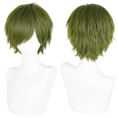 YEESHEDO Peluca unisex verde oscuro corto Bob Anime Cosplay peluca de pelo corto, capa natural, liso, pelo esponjoso, fiesta, disfraz, peluca para mujer, hombre, niño, niña (verde oscuro)