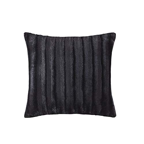 Madison Park Duke Luxury Faux Fur Square Throw Pillow Premium Soft Cozy for Bed, Coach or Sofa, 20 in x 20 in, Black