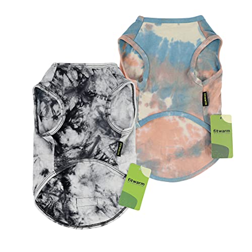 Fitwarm 2-Pack 100% Cotton Tie Dye Dog Clothes With Reflective Label Dog Shirts Doggie T-Shirts Puppy Tank Top Vest Tee Summer Cat Clothes Blue Black Medium #TOP1