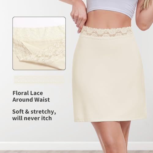 Image of MANCYFIT Half Slips for Women Underskirt Short Mini Skirt with Floral Lace Waistband