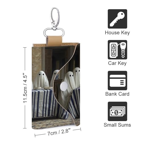 Nine Ghosts at The Long Rectangular Table Key Holder Bag PU Leather ID Card Holder Keychains Case Cover for Men Women2
