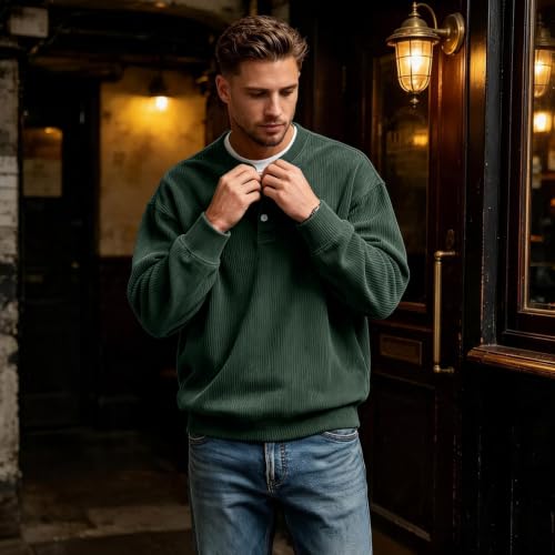 Corduroy Long Sleeve Henley Shirts for Men Casual Fall Shirt Pullovers - image 7