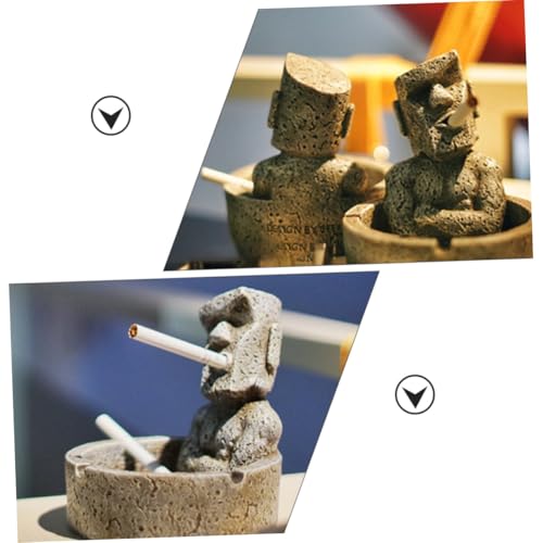Cendrier Moai écologique en résine statue grise décorative