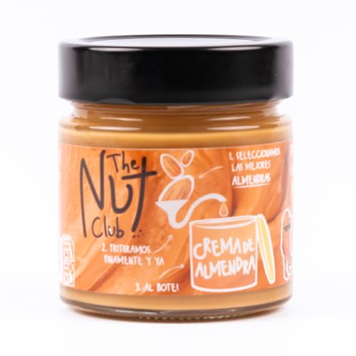 Crema de almendras nacionales 180gr The Nut Club sin azúcares añadidos ni cacahuete - 100% almendra tostada -Vegana y sin gluten - 100% natural