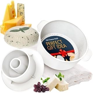 MHH Cheese Mold with a Follower and Cheesecloth - Cheese Making Kit - Cheese Set for Press - Reusable Cheesecloth - 100% Cotton Cloth for Straining - Paneer Maker