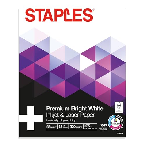 Staples Laser Paper 8.5 x 11 Inch 28 lb 98 Bright High‑Quality Prints, 500 Sheets