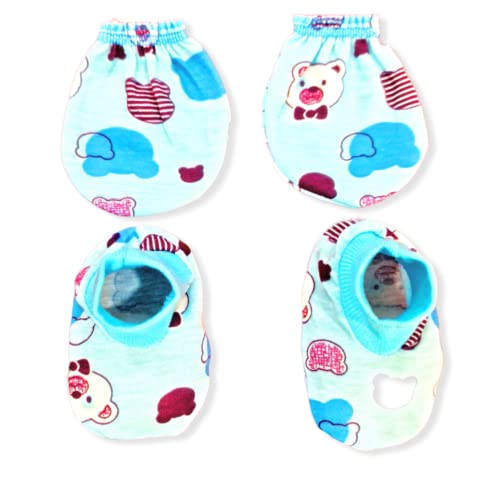 Image of BRANDONN Newborn Baby's Cotton Cap Mitten Bootie Set 0-6 Months, Pack of 1 (0-6 Months)