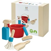 PlanToys Cleaning Set | Montessori Wooden Housekeeping Play Set for Kids | Includes Broom, Mop, Dustpan, Bucket & Duster | Eco-Friendly Pretend Play Toy for Practical Life Skills & Responsibility