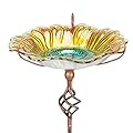 MUMTOP Bird Baths for Outdoors,Outdoor Bird Bath, Glass Birdbath Sunflower Bird Feeders Bowl with Stake for Garden Yard Decor (Yellow)
