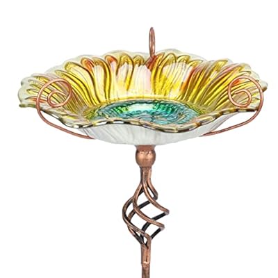 MUMTOP Bird Baths for Outdoors,Outdoor Bird Bath, Glass Birdbath Sunflower Bird Feeders Bowl with Stake for Garden Yard Decor (Yellow)