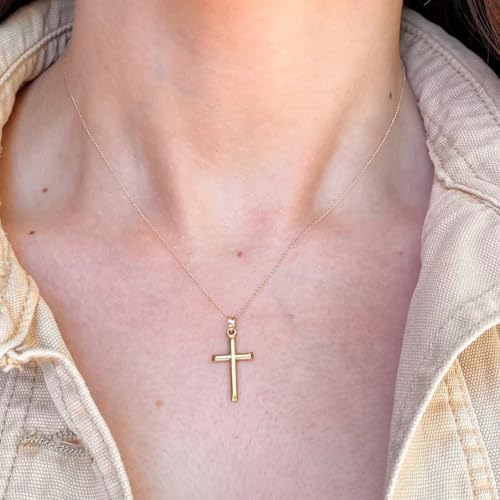 JewelryWeb 14k Gold Small Polished Latin Cross Pendant – 12mm x 25mm – Baptism First Communion Gift - Dainty Cross Necklace2