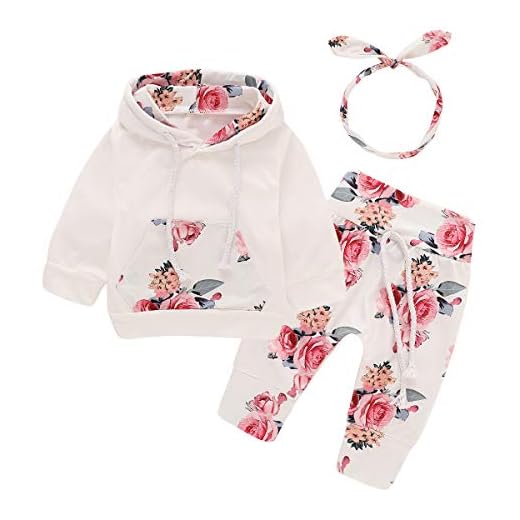 greatmtx Nyfödd Baby flicka blommig kläder kläder hoodie toppar + byxor pannband set, Vitt, 12-24 Månader