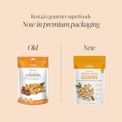 Image of Rostaa Gourmet Salted Cashews 170 gms | Sourced from USA | Rich in Healthy Fats & Protein | Loaded with Copper & Magnesium | Premium & 100% Natural
