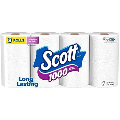 Scott 1000 Sheets Per Roll, 8 Toilet Paper Rolls, Bath Tissue Cover