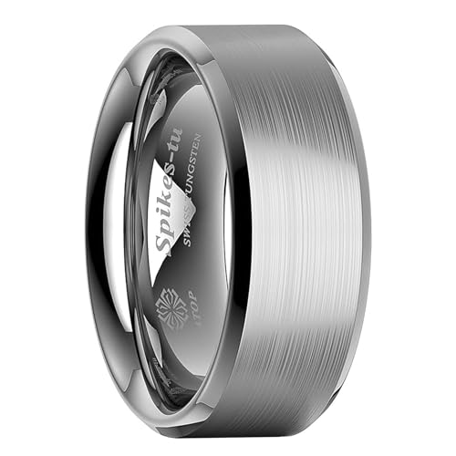 ATOP 8MM Silver Brushed Center Tungsten Carbide 8mm Men's Wedding Band Comfort Fit Ring Men Jewelry Gift (10.5)