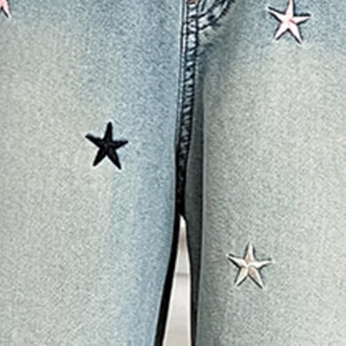 Little Girls Casual Denim Pants Patchwork Stripes Button Front Elastic Waist Grunge Pants Fall Jeans 5t4