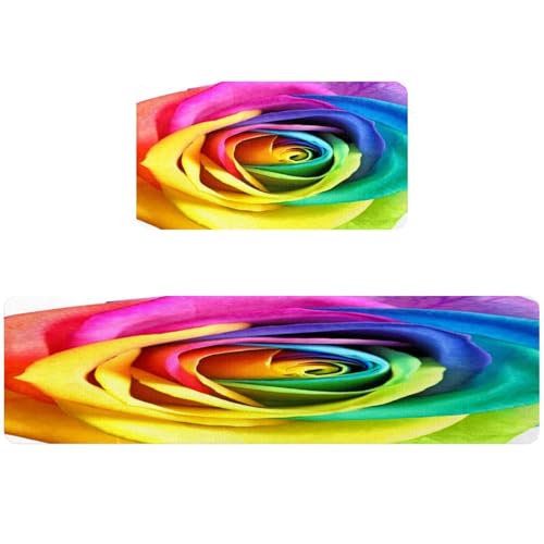 Tapete de cocina VAPOKF de 2 piezas con diseño de rosas arcoíris lavable 2