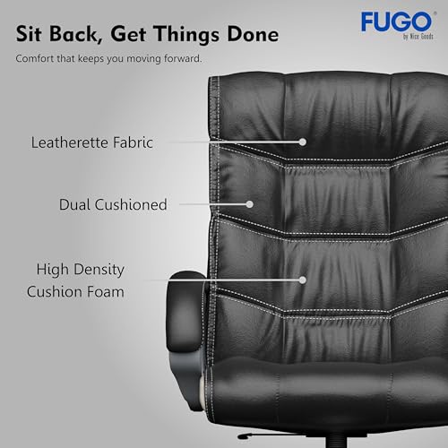 Image of FUGO FG10C Orthopaedic Office Chair, Adjustable Height, Tilting Mechanism, Heavy Duty Metal Base, Dual Nylon Casters, Comfortable Desk Chair for Work, 3 Years Warranty (Black and White)
