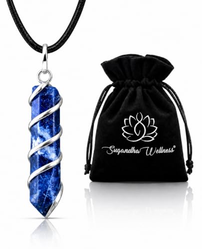Natural Sodalite Crystal Healing Necklace - for Third Eye Chakra. Promotes Communication, Deepens Meditation, Instills Drive for Truth. Calms Anxiety, Enhances Self-Acceptance. with Stylish SS Chain