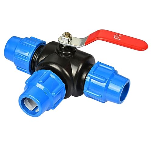 Vanne à bille à trois voies avec noyau en acier – Joint de compression en PVC, connecteur rapide for conduites d'eau, vanne d'arrêt 25/32/40/50 mm for l'horticulture et l'irrigation agricole(32mm)