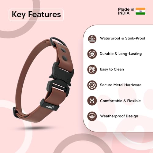 Image of Adil's Biothane Waterproof Dog Collar, Dog Leash & Collar Leash Combo | Heavy Duty TPU Coated Webbing | Adjustable Quick Release Buckle | Odour Resistant (Chestnut, M-18, Collar only)