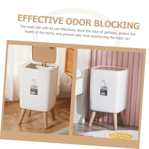 Bote de basura rectangular con tapa press estilo madera, 10L miniatura 3