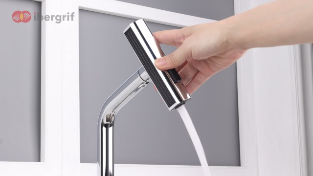 Rubinetto Da Cucina Estraibile Ibergrif - 3 Modalità Spruzzo, Rotazione 360°, Ottone Cromato