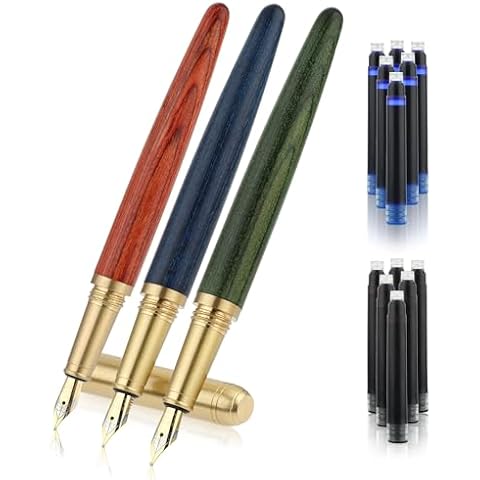 Cobee Vintage Wooden Fountain Pens Set with Ink Cover