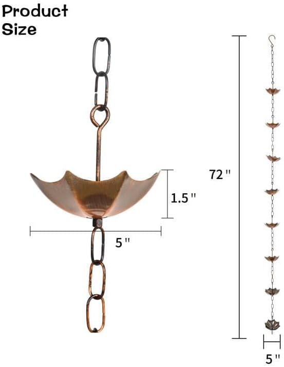 Miniatura 2 de Cadena de lluvia de metal para decoración de 6 pies, canal de cadena de metal de 72 pulgadas para aleros de casa, jardín y hogar, cadenas de lluvia