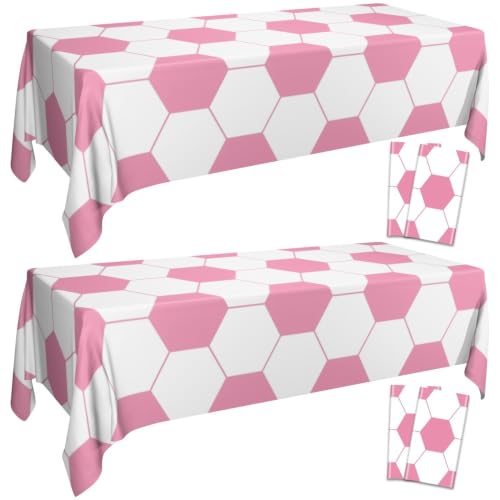 APUXXJUPA Soccer Table Cloth, 4 Pack Pink Rectangle Soccer Pattern Party Table Covers for Girls Sports Birthday Party Decorations Picnic, 51 x 86 inch