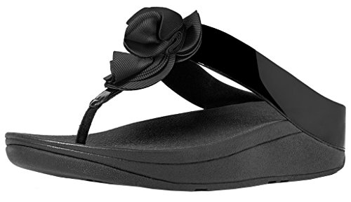 FitFlop Florrie Toe-Post Sandals, Color: Black, Size: 9 (C91-001-070)