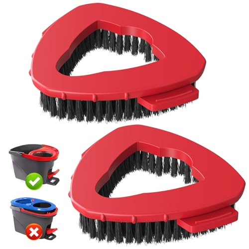 2 Pack 1-Tank Spin Mop Scrub Brush Head Replacement for O Ceda EasyWring 1-Tank System(Red), Hard Bristle Scrubber Brush for Floor Cleaning Accessories (Not Fit for RinseClean 2-Tank)